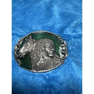 Vtg Siskiyou Belt‎ Buckle American Indian Chief Joseph Appaloosa Horse Made USA